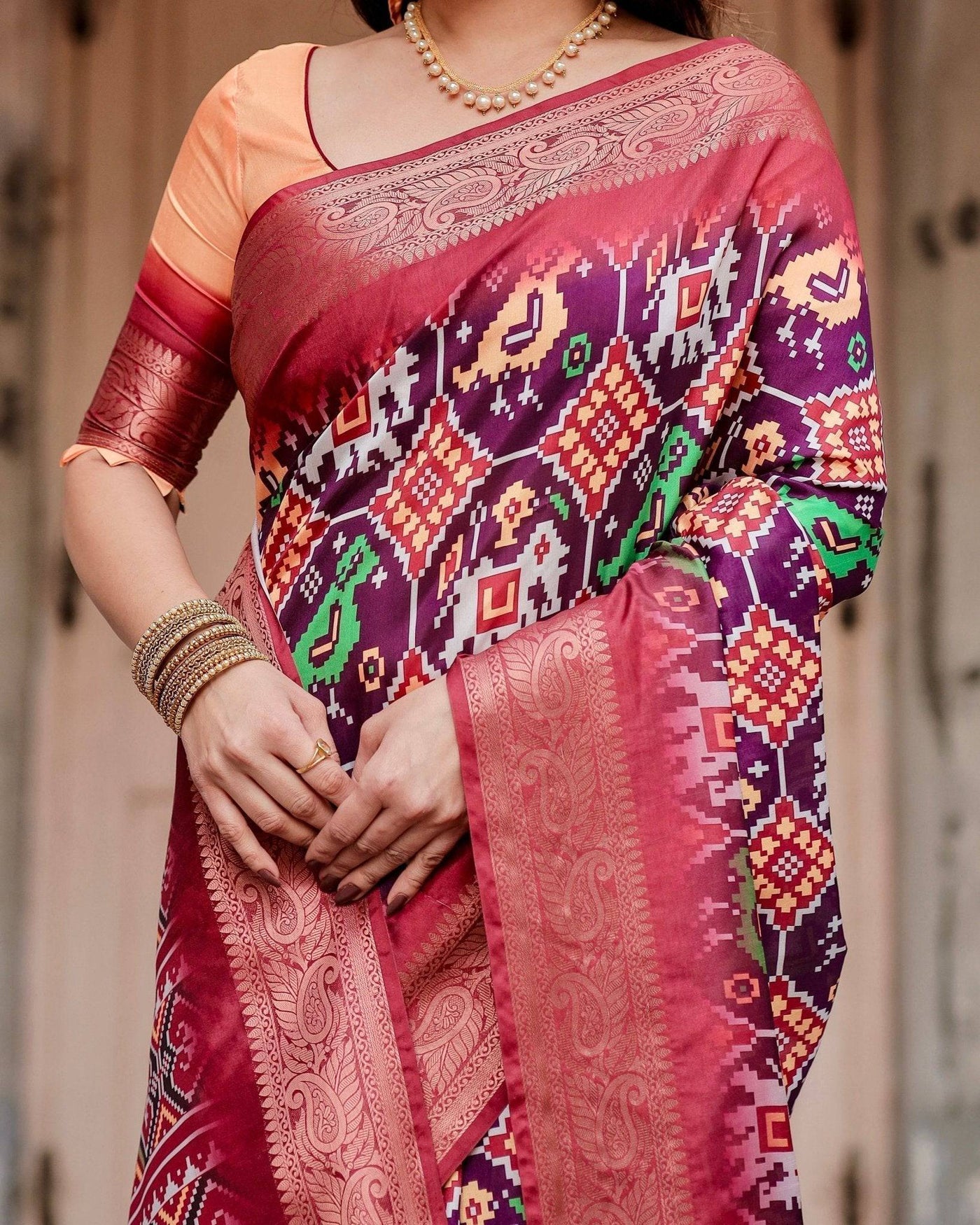 Pure Silk Digitally Printed Saree Weaved With Golden Zari Comes With Tassels