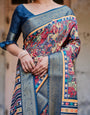 Multicolor Banarasi Silk Saree with Vibrant Floral Weaves and Striped Pallu