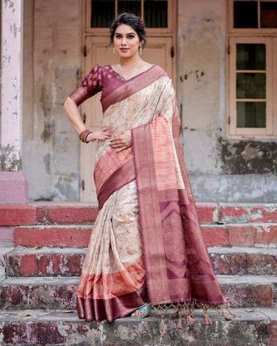 Pure Banarasi Silk Saree Weaved With Golden Zari Comes With Tassels