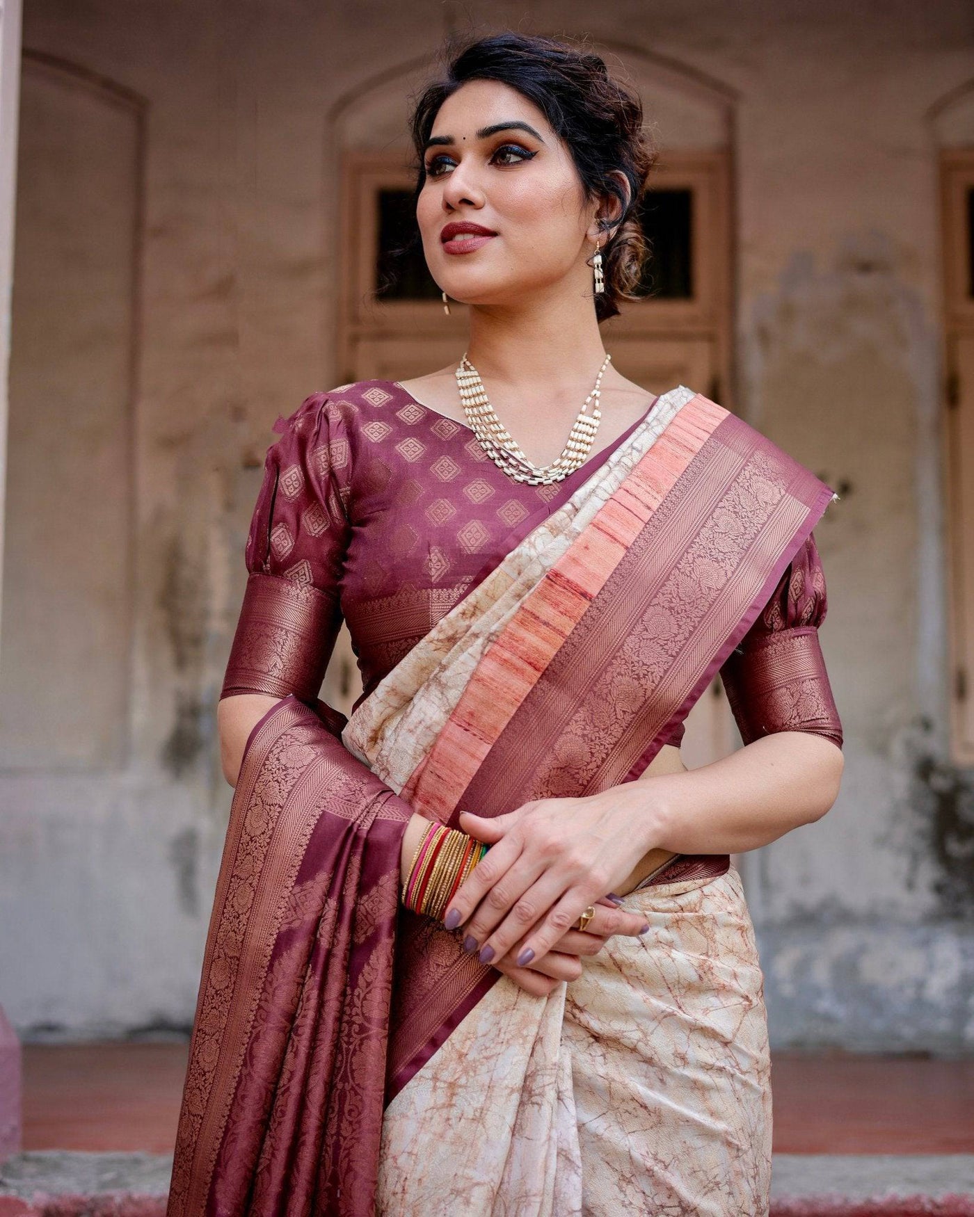 Pure Banarasi Silk Saree Weaved With Golden Zari Comes With Tassels