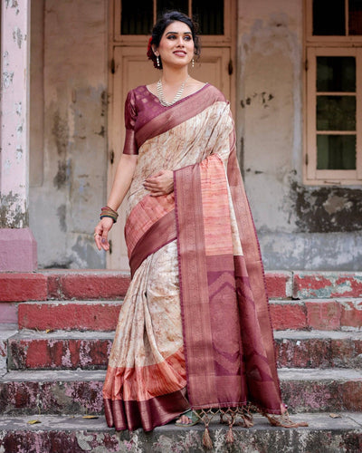 Pure Banarasi Silk Saree Weaved With Golden Zari Comes With Tassels