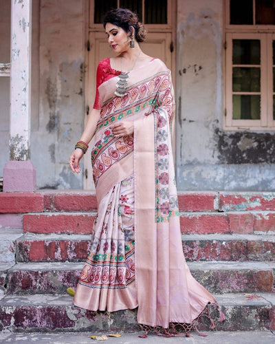 Pure Banarasi Silk Saree Weaved With Golden Zari Comes With Tassels