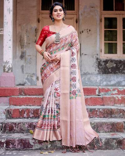 Pure Banarasi Silk Saree Weaved With Golden Zari Comes With Tassels