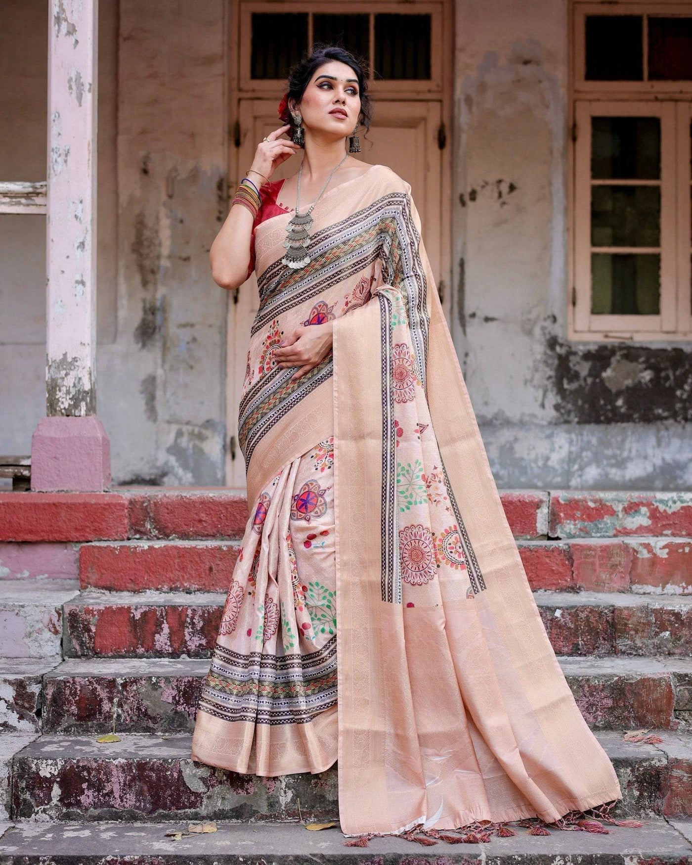 Pure Banarasi Silk Saree Weaved With Golden Zari Comes With Tassels