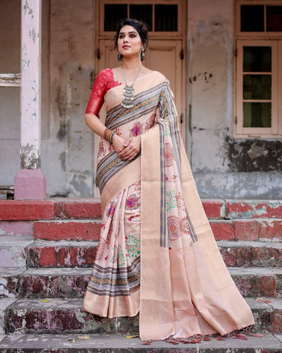 Pure Banarasi Silk Saree Weaved With Golden Zari Comes With Tassels