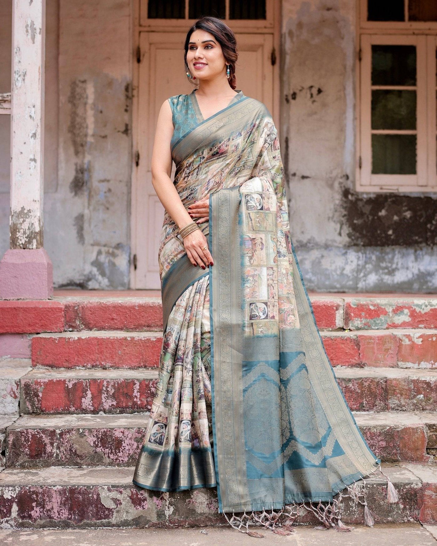 Pure Banarasi Silk Saree Weaved With Golden Zari Comes With Tassels