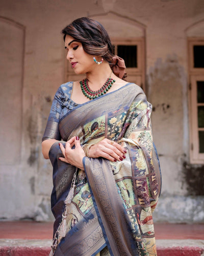 Pure Banarasi Silk Saree Weaved With Golden Zari Comes With Tassels