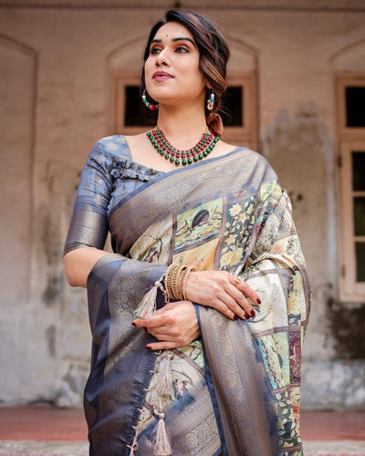 Pure Banarasi Silk Saree Weaved With Golden Zari Comes With Tassels