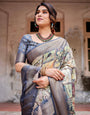 Banarasi Silk Saree in Beige with Multicolor Paisley and Floral Design