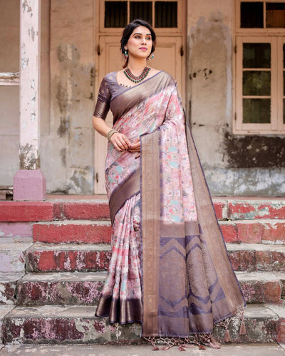 Graceful Lavender Banarasi Silk Saree with Regal Zari Weave and Tassel Detailing