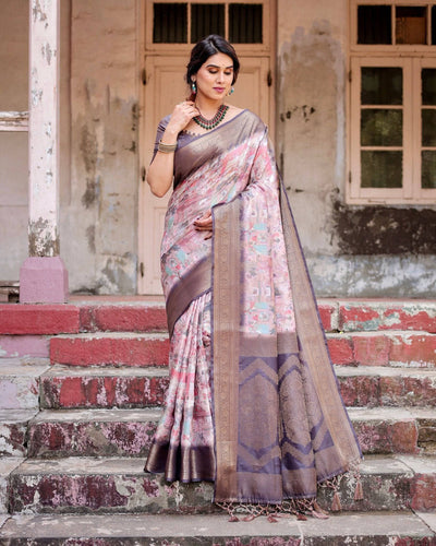 Graceful Lavender Banarasi Silk Saree with Regal Zari Weave and Tassel Detailing