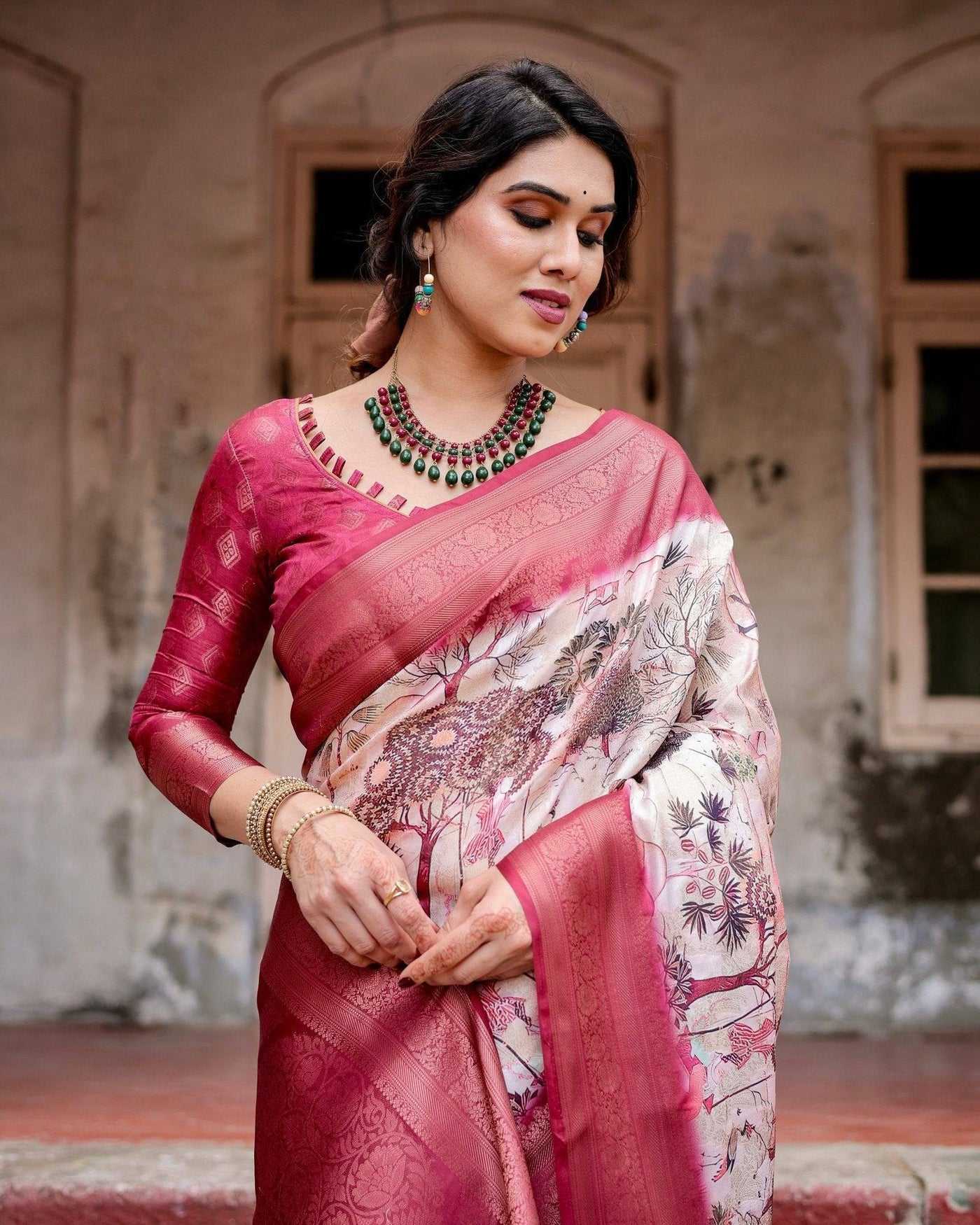 Pure Banarasi Silk Saree Weaved With Golden Zari Comes With Tassels