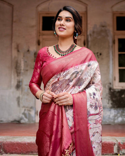 Pure Banarasi Silk Saree Weaved With Golden Zari Comes With Tassels