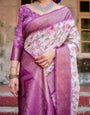 Graceful Lavender Banarasi Silk Saree with Floral Design and Zari Woven Border