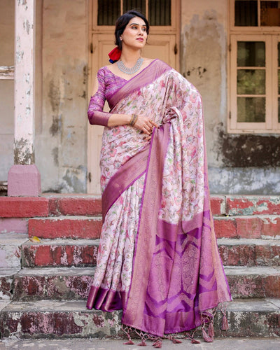 Pure Banarasi Silk Saree Weaved With Golden Zari Comes With Tassels