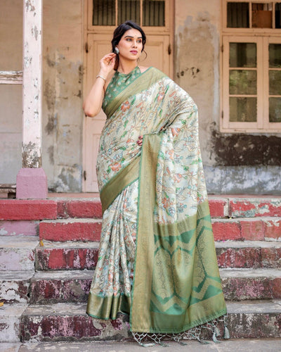 Pure Banarasi Silk Saree Weaved With Golden Zari Comes With Tassels