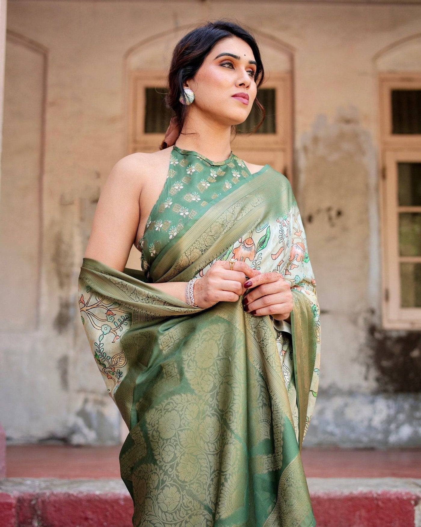 Timeless Green Banarasi Silk Saree with Zari Weaving and Tassels