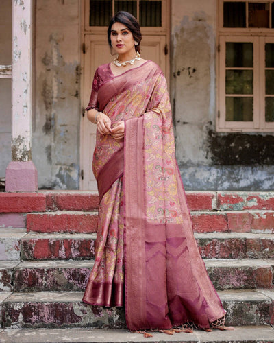 Pure Banarasi Silk Saree Weaved With Golden Zari Comes With Tassels