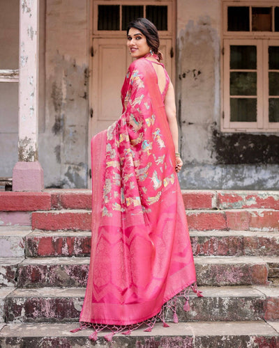 Regal Pink Banarasi Silk Saree with Zari Weave and Intricate Tassels