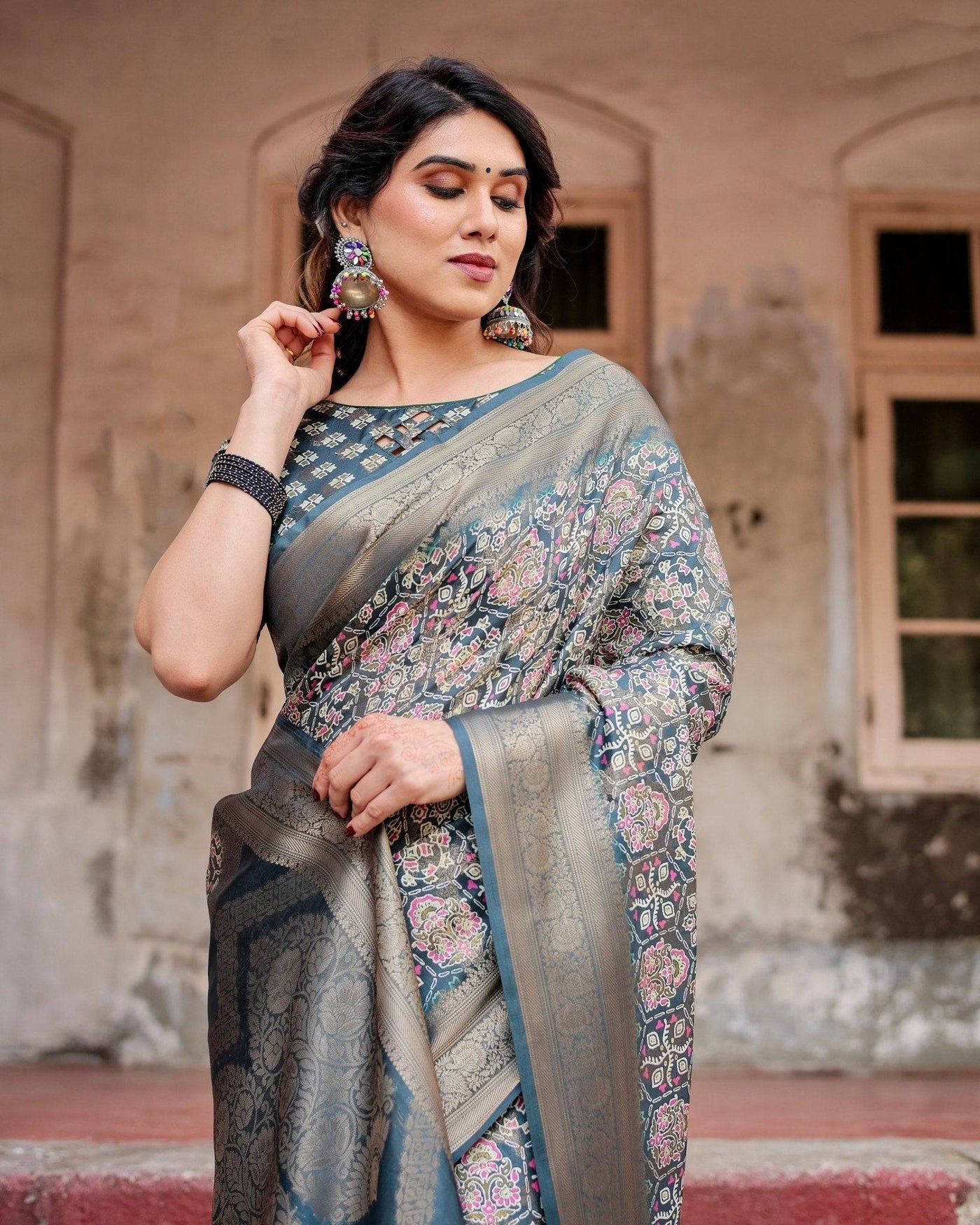 Pure Banarasi Silk Saree Weaved With Golden Zari Comes With Tassels