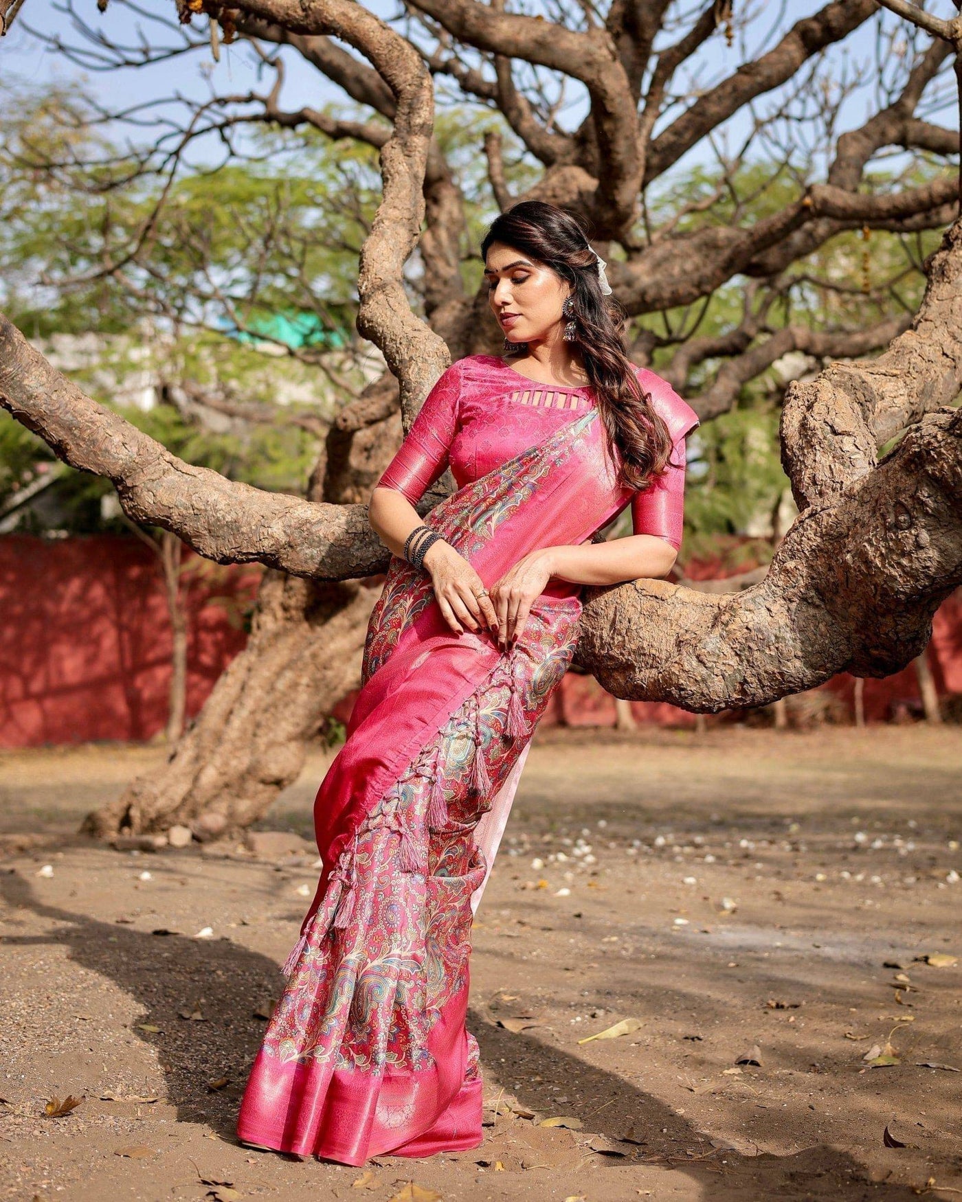 Pure Banarasi Silk Saree Weaved With Golden Zari Comes With Tassels