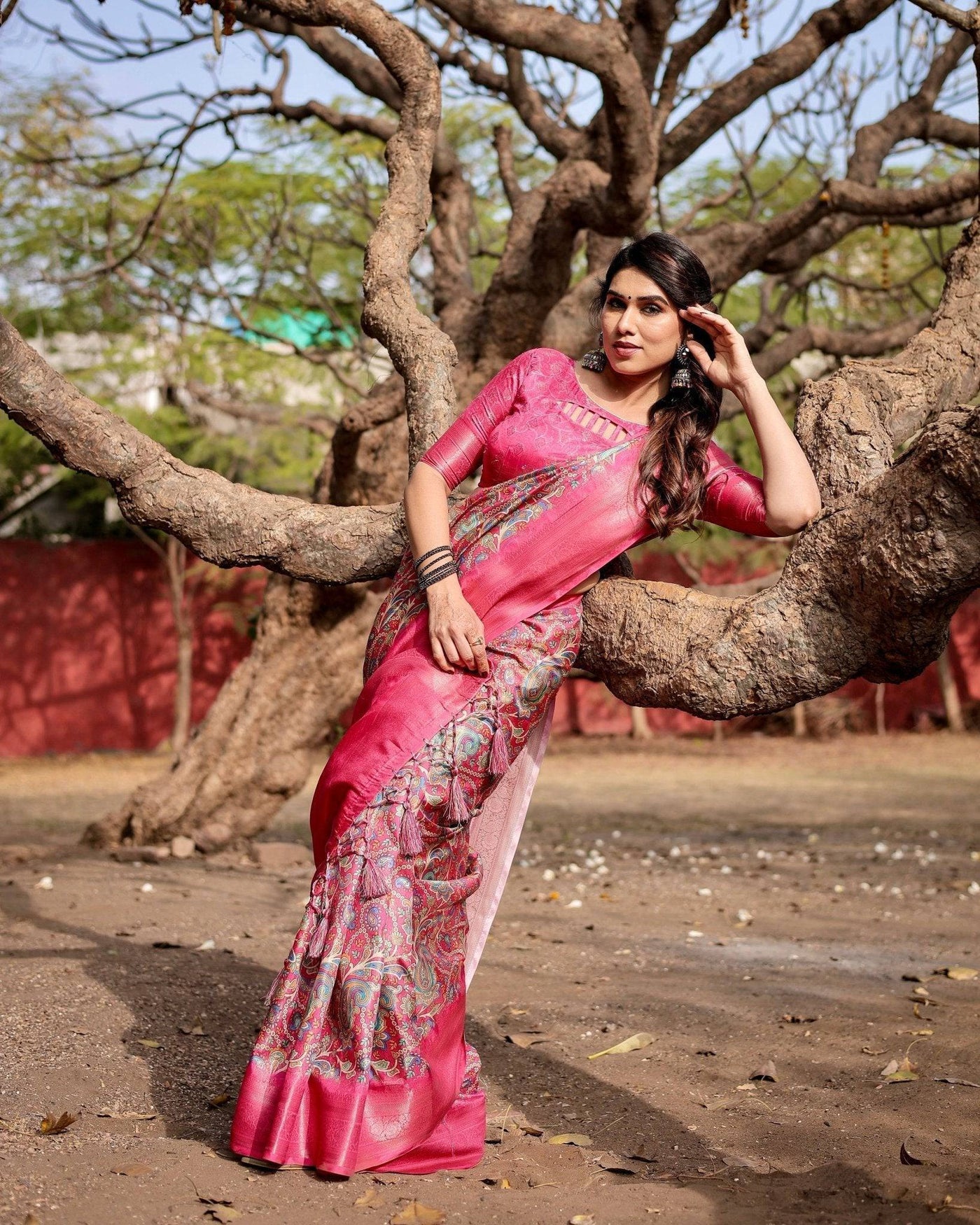 Pure Banarasi Silk Saree Weaved With Golden Zari Comes With Tassels