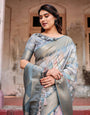 Elegant Pastel Blue Banarasi Silk Saree with Intricate Geometric Design and Zari Work Tassel Pallu