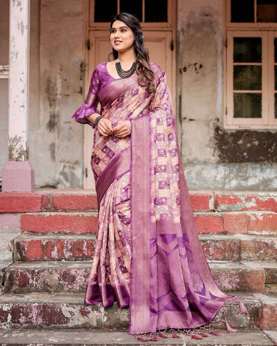 Exquisite Lavender Banarasi Silk Saree with Zari Weave and Tassels