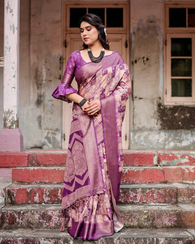 Exquisite Lavender Banarasi Silk Saree with Zari Weave and Tassels