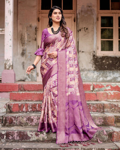 Exquisite Lavender Banarasi Silk Saree with Zari Weave and Tassels