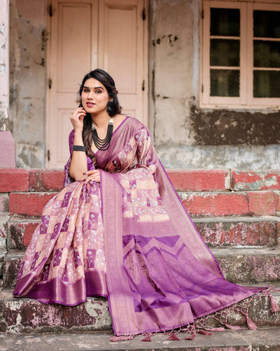 Exquisite Lavender Banarasi Silk Saree with Zari Weave and Tassels