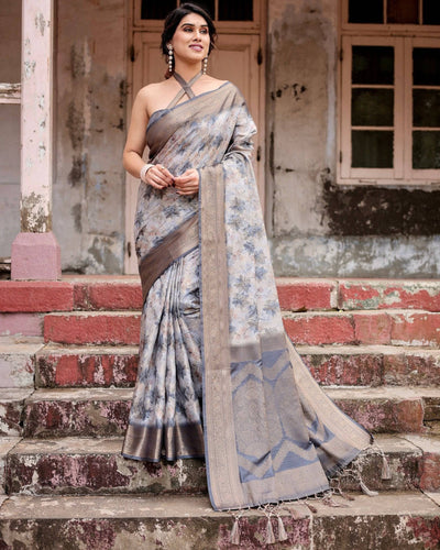 Pure Banarasi Silk Saree Weaved With Golden Zari Comes With Tassels