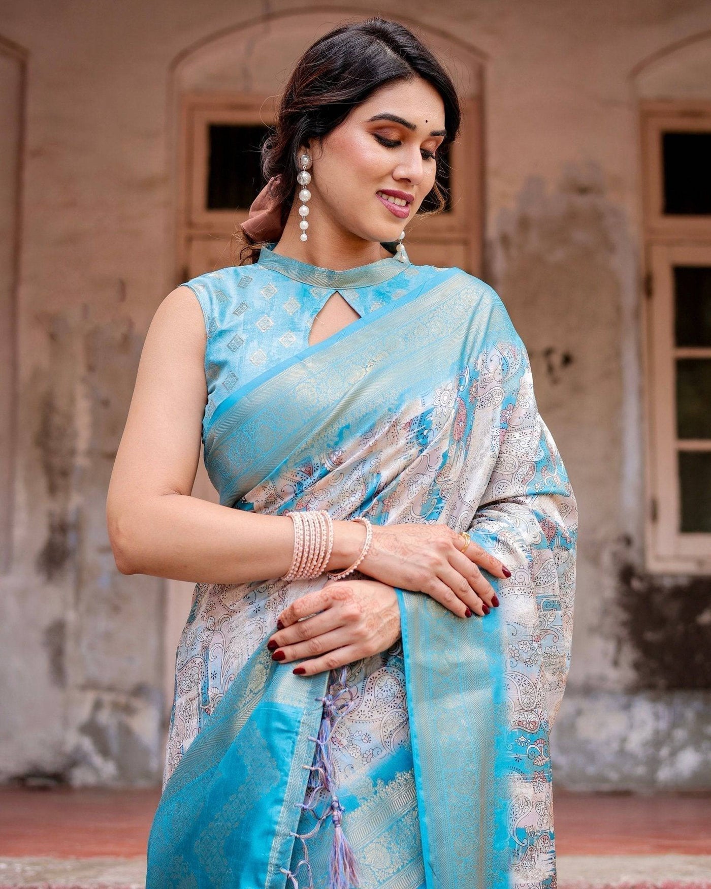 Pure Banarasi Silk Saree Weaved With Golden Zari Comes With Tassels