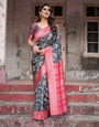 Pure Banarasi Digitally Printed Silk Saree Weaved With Zari Comes With Tassels