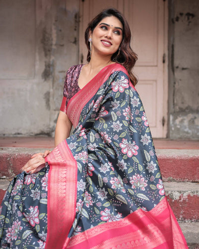 Pure Banarasi Digitally Printed Silk Saree Weaved With Zari Comes With Tassels