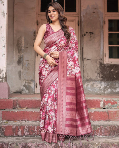 Pure Banarasi Digitally Printed Silk Saree Weaved With Zari Comes With Tassels