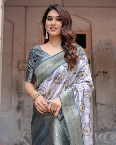 Pure Banarasi Digitally Printed Silk Saree Weaved With Zari Comes With Tassels