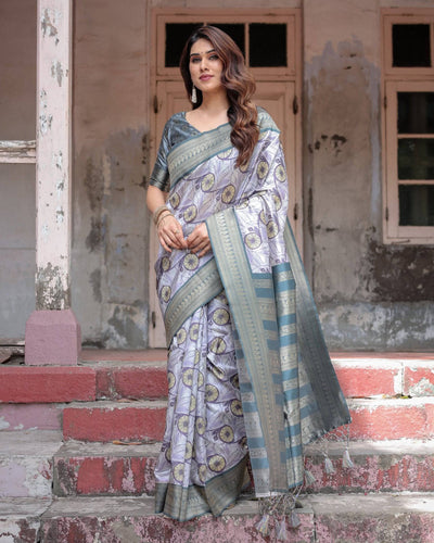 Pure Banarasi Digitally Printed Silk Saree Weaved With Zari Comes With Tassels