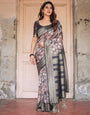 Pure Banarasi Digitally Printed Silk Saree Weaved With Zari Comes With Tassels.