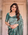 Teal Green Banarasi Silk Saree with Geometric Digital Print & Intricate Zari Border