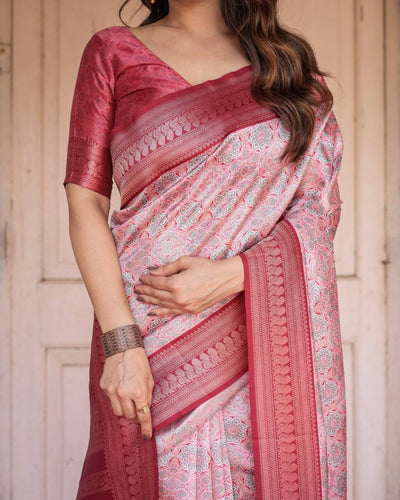 Pure Banarasi Digitally Printed Silk Saree Weaved With Zari Comes With Tassels.