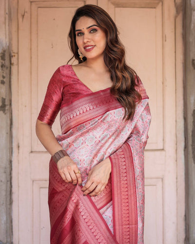 Pure Banarasi Digitally Printed Silk Saree Weaved With Zari Comes With Tassels.