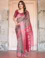 Pure Banarasi Digitally Printed Silk Saree Weaved With Zari Comes With Tassels.