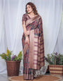 Chocolate Brown Banarasi Silk Saree with Tribal Digital Print, Zari Border & Tassel Pallu