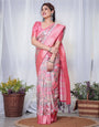 Graceful Pink and Silver Banarasi Silk Saree with Vibrant Floral Design, Zari Weaved Border, and Elegant Pallu