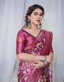 Majestic Maroon Floral Banarasi Silk Saree with Zari Weave and Tassels