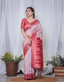 Crimson Red & White Banarasi Silk Saree with Intricate Geometric Motifs