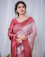 Crimson Red & White Banarasi Silk Saree with Intricate Geometric Motifs