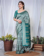 Banarasi Digitally Printed Green Silk Saree with Zari Weave and Elegant Tassels