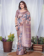 Pure Banarasi Digitally Printed Silk Saree Weaved With Zari Comes With Tassels.